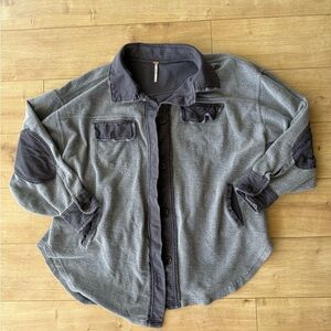 Free People One Scout Jacket Gray Fleece Oversized Button Front Cozy XS